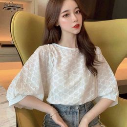 Korean Short Sleeve Solid Blouse Women Office Lady Plus Size O Neck Shirts Tops Pullover White Blusas 8973 50 210508