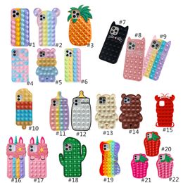 pineapple silicone case Australia - Unicorn Cases Cat Bear Pineapple Lobster Relief Pop It Fidget Push Phone Case Soft Silicone Cover for iPhone 11 12 Pro Max XS X XR 7 8 Plus
