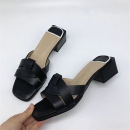 2020 Ladies Slippers thick high Heels Footwear Summer Fashion Outside Women Mules Shoes size 41 42 43