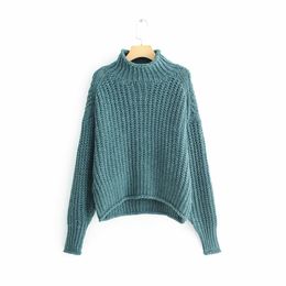 Autumn Fashion Women 4 Colours Oversize Sweater Stylish Half Turtleneck Knitwear Female Loose Pullovers Casual Streetwear 210520