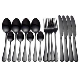 Black Tableware Stainless Steel Cutlery Set Forks Knives Spoons Kitchen Dinner Set Fork Spoon Knife Gold Dinnerware Set 16 Pcs 210317