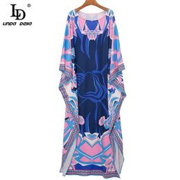 Fashion Runway Summer Loose Floor-Length Long Dress Women O-Neck Batwing Sleeve Print Female Vintage Maxi 210522