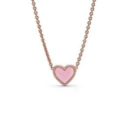 NEW 2021 100% 925 Sterling Necklace Silver Colours Pink Heart Fit DIY Original Fshion Jewellery Gift 111