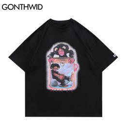 Oversized T-Shirts Hip Hop Graffiti Cartoon Print Tshirts Streetwear Mens Summer Fashion Casual Short Sleeve Tees Tops 210602