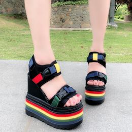 Sandals 14cm Muffin Thick Bottomed Hollow Waterproof Platform Slope Heel Fish Mouth Women's Summer Super High Shoes