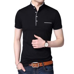 BROWON Fashion Men T-shirt Summer Short Sleeve T-shirt Stand Collar Solid Slim T-shirt Men Cotton Tops Tees Plus Size 5XL 210726
