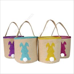 Easter Bunny Bags for Egg Hunts Burlap Easter Rabbit Tail Basket Shopping Tote Handbag Kids Candy Bag Bucket Event Party Supplies DAW50