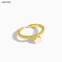 ANDYWEN 925 Sterling Silver Rock Punk Opals Open Adjustable Resizable Women Rings Wedding Fashion Fine Jewelry 210608