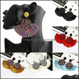 Dangle & Chandelier Earrings Jewellery Women Crystal Fan Shaped Tassel For Ladies Vintage Ethnic Bohemian Long Big Fringe Statement Drop Earri