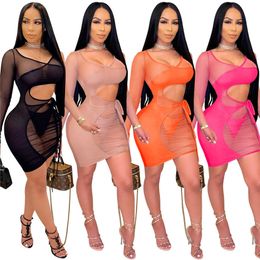 Women night club wear sexy sheer dresses plus size 2XL hollow out one-piece skirt miniskirt skinny mesh one piece dress trendy package hip skirts 4664