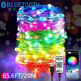 20m USB Festoon LED String Lights Christmas Decoration Copper Wire Fairy Light IP65 For Outdoor 2022 Year Indoor Room Decor 211122