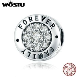 WOSTU Pure 925 Sterling Silver Family Forever Charm fit Original DIY Beads Bracelet Jewellery Accessories Gift CQC814