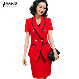 Women Suit Short Sleeve Summer Fashion Formal Temperament Slim Blazer and Skirt Office Ladies Business Work Wear 210604