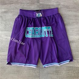 Men's Team Basketball Short Just Don Charlotte Purple Color Fan's Fashion Sport Stitched Shorts Hip Pop Pants With Pocket Zipper S