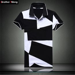 Casual POLO shirt male summer fashion men's black and white stitching cotton short polo-sleeved polo shirt Slim men 5XL 6XL 210623