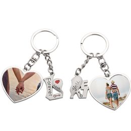 Fashion keychain Sublimation Blank Lettering 2pcs/set Forever Love You DIY Heart Round Silver Lover Car Keychains Designer Jewellery Keyring For Women Men