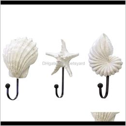 Storage Housekeeping Organization Home Garden3Pcs Resin Clothes Hook Mediterranean Style Hooks Scallop Conch Sea Star Decor Wall Mounted Hang
