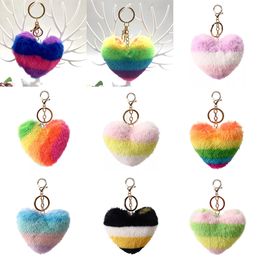 Designer Key Chain Rainbow Plush Peach Heart Keychain Party Favour Multicolor Love Pendant Bag Car Accessories w-00772