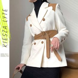 Women Tweed White Woollen Suits Jacket Winter Office Ladies Blazer Coat Designer Jackets Tops 210608