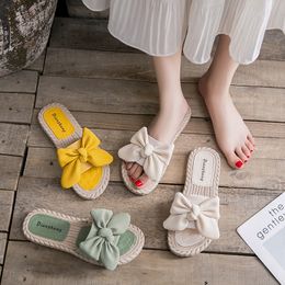 Web celebrity slippers for women wearing stylish all-match bowtie sandals comfortable soft soled one - word beach shoes