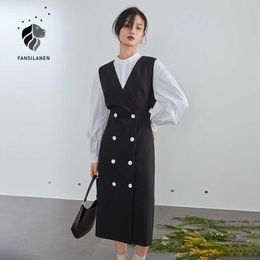 FANSILANEN Sleeveless long black blazer dress Women sexy backless office lady elegant Spring female casual wrap 210607