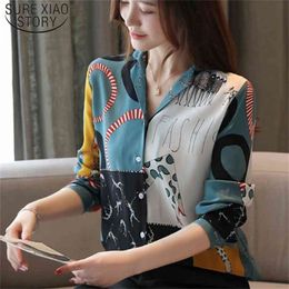 Print Ladies Shirt Korean Style Women Fashion Long Sleeve Chiffon Blusas Mujer De Moda Autumn Office Tops 6098 50 210506