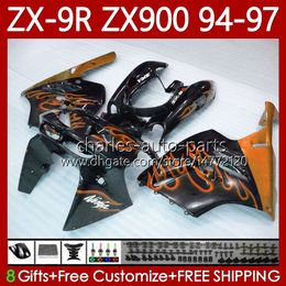 OEM Bodywork For KAWASAKI NINJA ZX-9R ZX 9R 9 R 900 CC ZX-900 1994-1997 Bodys 100No.163 ZX9 R ZX900 ZX900C 1994 Orange Flames 1995 1996 1997 900CC ZX9R 94 95 96 97 Fairing Kit