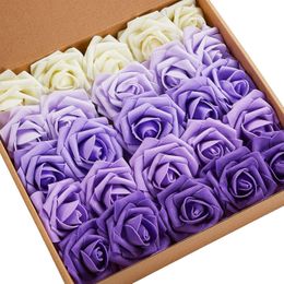 MACTING Artificial Flowers Roses, 30pcs Real Touch Artificial Foam Roses with Stems for Wedding, Home Decor, Multi-Color 210317