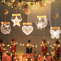 Christmas Decorations 3D small night light creative suction cup hanging lamp acrylic window decoration room layout LED string lights