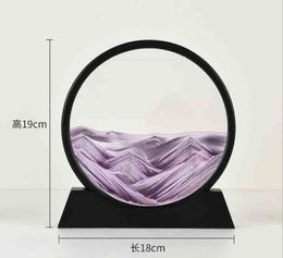 16cm Moving Sand Art Picture Silver Frame Round Glass 3D Deep Sea Sandscape In Motion Display Flowing Sand Frame H0922