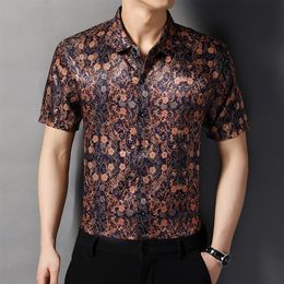 Men's Casual Shirts Luxurious Vintage Floral Short Sleeve Business Dress Summer Slim Fit Streetwear Social Party Men Clothing