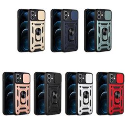 Shockproof Push The Window Armour Phone Cases For iPhone 13 12 11Pro Max 7 8 6S Plus XS XR SE2020 Metal Ring Bracket Cover