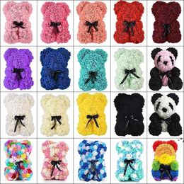 NEW16 Solid Colors 10 Inch Rose Bear 25cm Foam Flower Panda Unicorn with Clear Gift Box Wedding Birthday Ornaments Mother's Valentine R