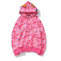 Tee Fashion mens shark hoodies Embroidery Teenager Blue Pink Cam Male Tide Hoodie Hip hop Men 's Couples Hooded Jackets S-3XL