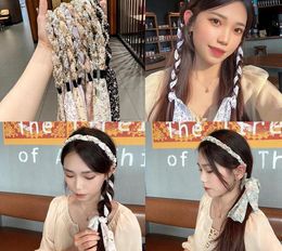 Girl / lady Super fairy pearl broken flower ribbon bow Headbands mix Colour fabric art Versatile head accessories