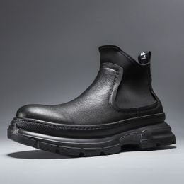 Stivali da camino da uomo in vera pelle Platform High Male Chelsea Boot Flessibilità Mens Tooling Sneakers