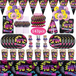 Disposable Dinnerware 143pcs Hip Hop In 90's Style Birthday Party Decorations Retro Disco Music Tableware Set Cup Plate Baby Shower Supplie