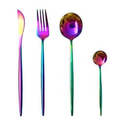 4Pcs/set Black Gold Cutlery Set 18/10 Stainless Steel Dinnerware Silverware Flatware Set Dinner Knife Fork Spoon Drop