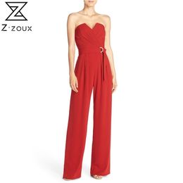 Women Jumpsuit Sleeveless Off Shoulder Sexy Rompers Womens Red Vintage Long Party 210513