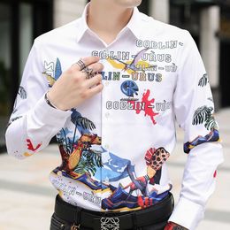 Digital Printed Shirts for Men Long Sleeve Slim Fit Casual Dress Shirt Chemise Homme Streetwear Social Tops 210527