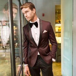 Latest Men Suits Burgundy Wine Design 2 Pieces One Button Groom Wedding Formal Tuxedos Custom Made Business Wear Men's & Blazers