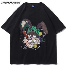 Men's Top Tshirt Summer Short Sleeve Cartoon Rabbit Printed Tee Hip Hop Oversized Cotton Casual Harajuku Streetwear T-shirts 210601