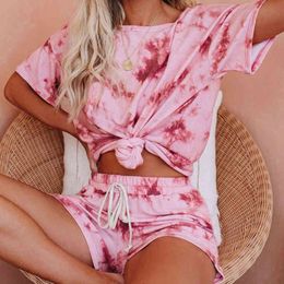 Casual Tie Dye Two Piece Set Women Tracksuit Fashion Summer Top And Biker Shorts Matching Sets Outfits Sportswear New X0428