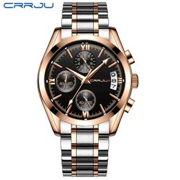 Relogio Masculino CRRJU Watch Men Rose Gold And Black Mens Watches Top Brand Luxury Sports Watches Reloj Hombre Waterproof 210517