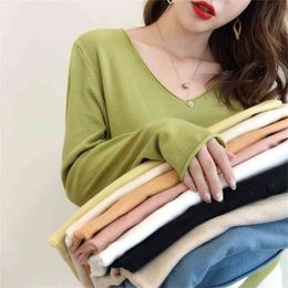 Ruched Cuffs V-neck Long sleeve Wool Women Pullovers High elasticity Autumn Winter Sweaters Lady Blue Solid Colour knit Tops 210914