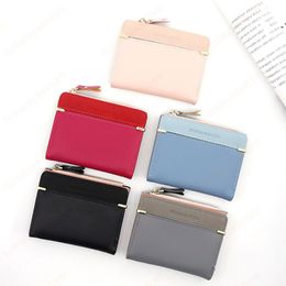 Cute Candy Colour Short Zipper Wallet Simple Korean Student Coin Purse Business Card Holder Leather Passport Holder