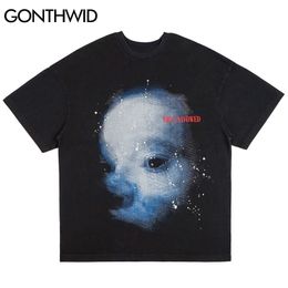 T-Shirts Creative Child Face Print Short Sleeve Tshirts Streetwear Hip Hop Punk Rock Gothic Tees Fashion Casual Tops 210602