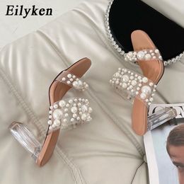Eilyken novo transparente pvc string corda sapatos mulher moda aberto chinelos cristal perspex saltos slides praia sandale femme dhgghag