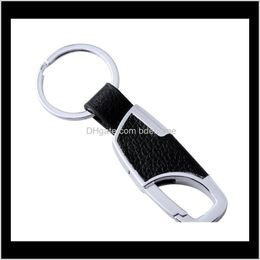 Keychains Drop Delivery 2021 Fashion Jewellery Simple Leather Metal Keychain For Women Alloy Buckle Men Black Chain Key Ring Car Aessories Gift