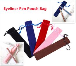 In stock!! Velvet Drawstring Pens Pouch Bag 5colors For Self-adhesive Waterproof Eyeliner Pen Empty Cloth Bags Single Pencil Case